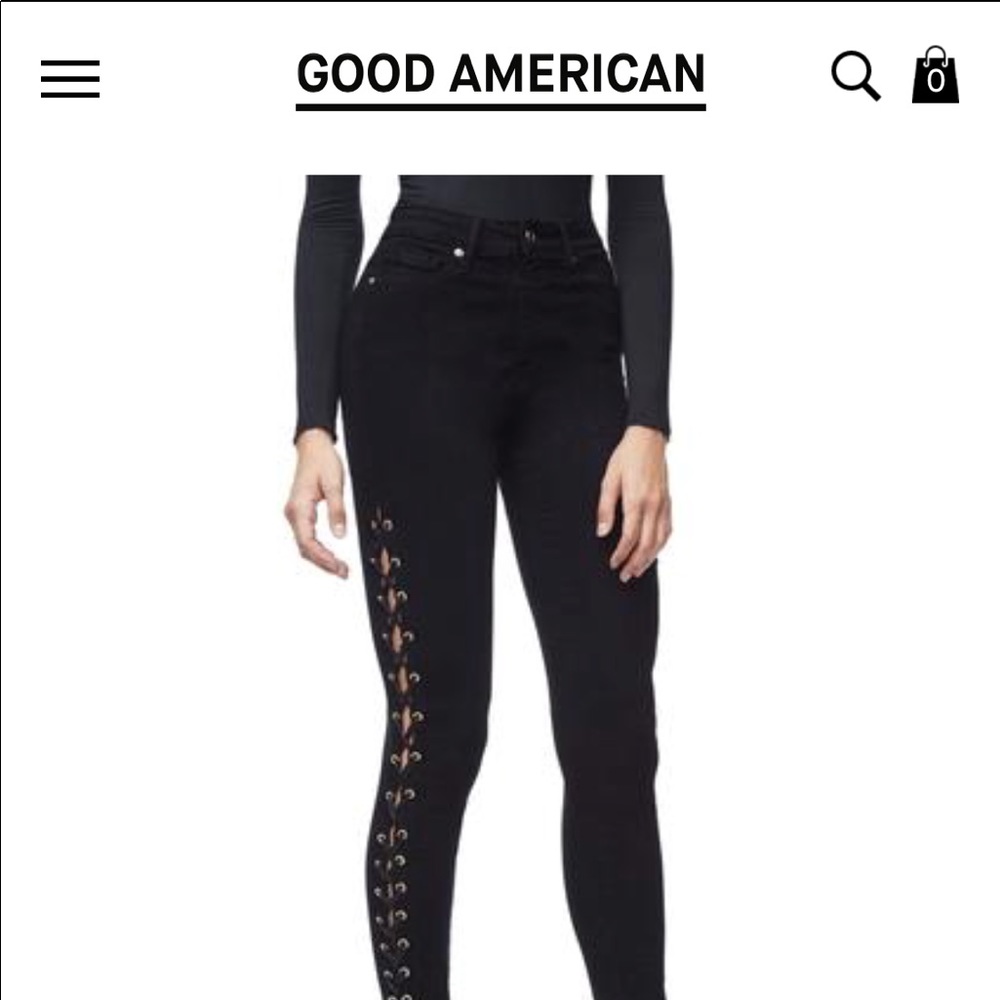 Good American Good Waist Black Lace up Size 6
